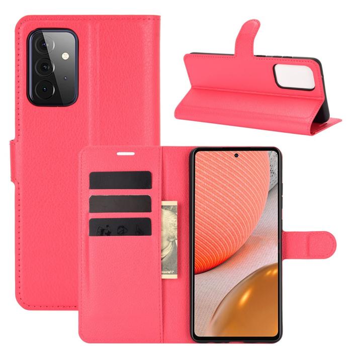 Bild 1, Samsung Galaxy A72 - Litchi Läder Fodral - Röd