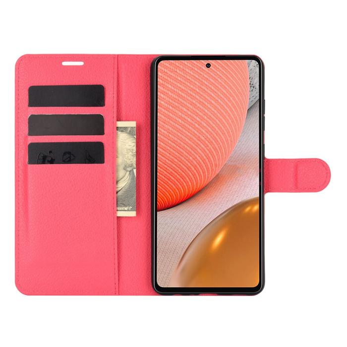 Bild 4, Samsung Galaxy A72 - Litchi Läder Fodral - Röd