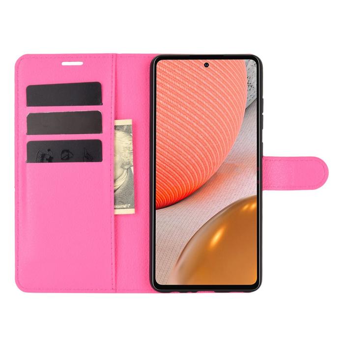 Bild 4, Samsung Galaxy A72 - Litchi Läder Fodral - Rosa