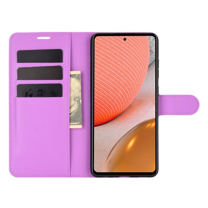 Bild 4, Samsung Galaxy A72 - Litchi Läder Fodral - Lila