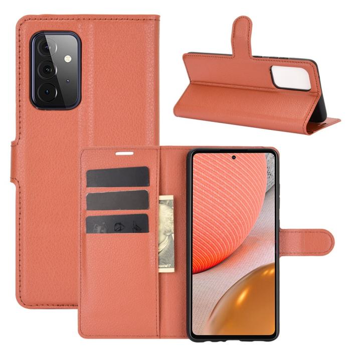 Bild 1, Samsung Galaxy A72 - Litchi Läder Fodral - Brun