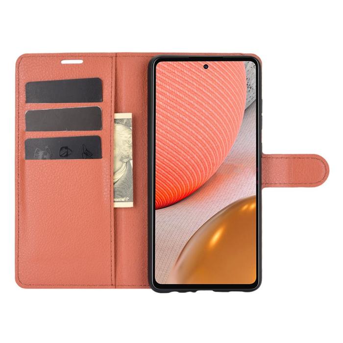 Bild 4, Samsung Galaxy A72 - Litchi Läder Fodral - Brun
