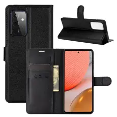 Samsung Galaxy A72 - Litchi L&auml;der Fodral - Svart