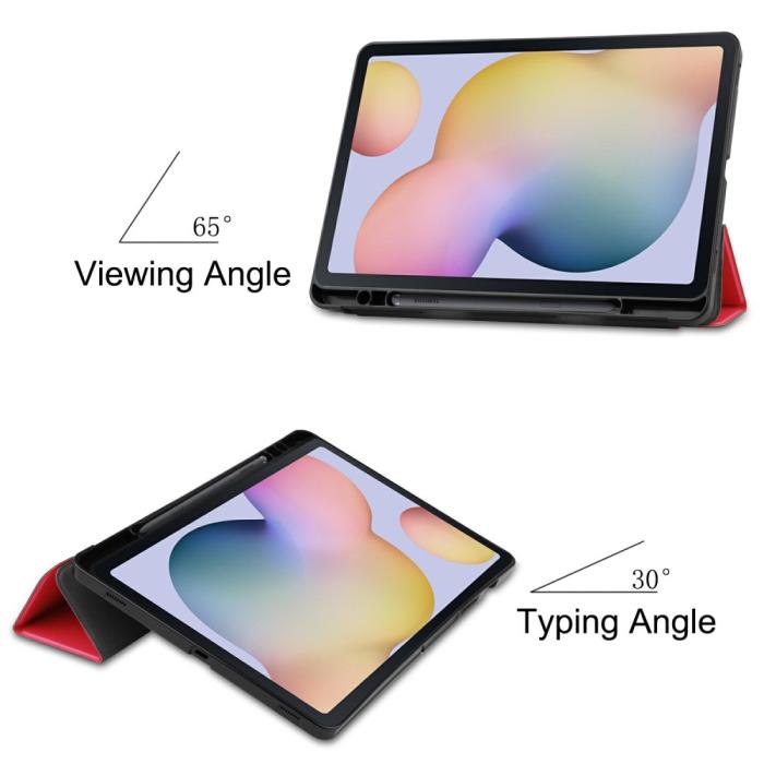 Bild 3, Samsung Galaxy Tab S7 / Tab S8 Fodral Tri-Fold Pennhållare Röd