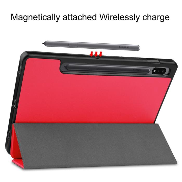 Bild 6, Samsung Galaxy Tab S7 / Tab S8 Fodral Tri-Fold Pennhållare Röd