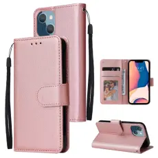 iPhone 14 Plus Fodral L&auml;der Med Snodd Ros&eacute;guld
