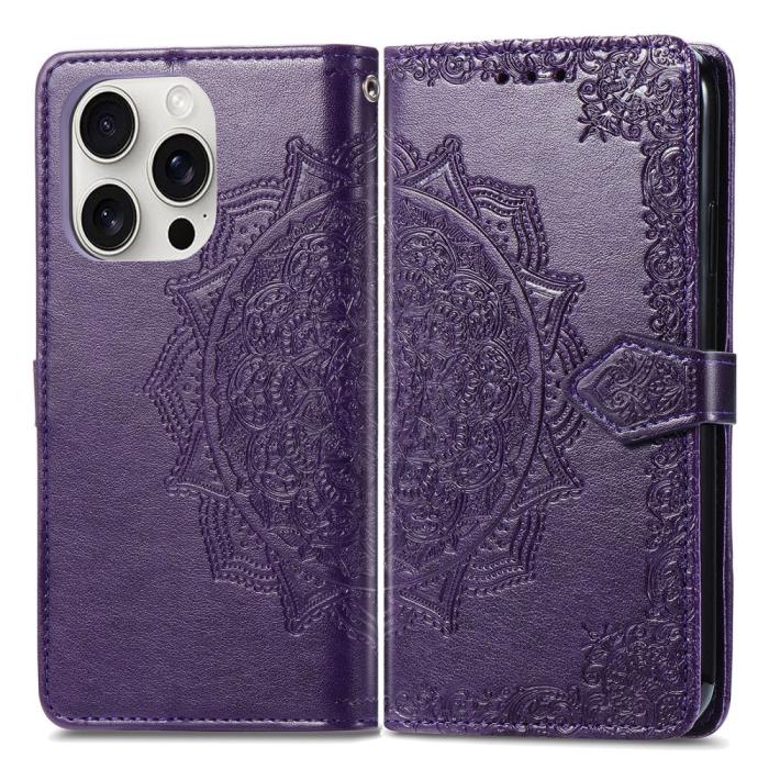 Bild 1, iPhone 16 Pro Max Fodral Mandala Läder Lila