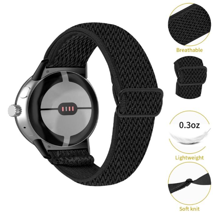 Bild 2, Google Pixel Watch / Watch 2 Justerbart Nylon Armband Svart