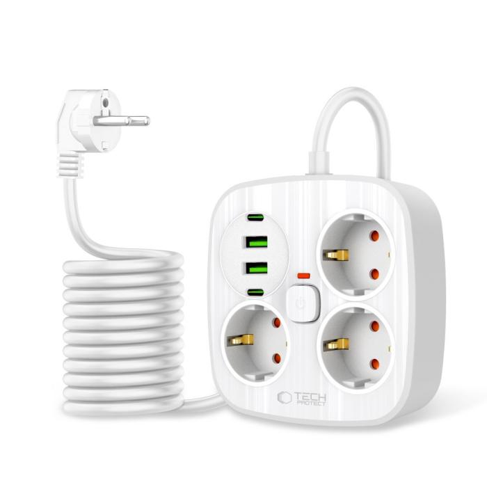 Bild 2, Tech-Protect 2m Förgreningsdosa Med USB-C/USB-A Vit