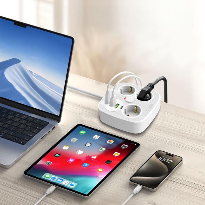 Bild 4, Tech-Protect 2m Förgreningsdosa Med USB-C/USB-A Vit