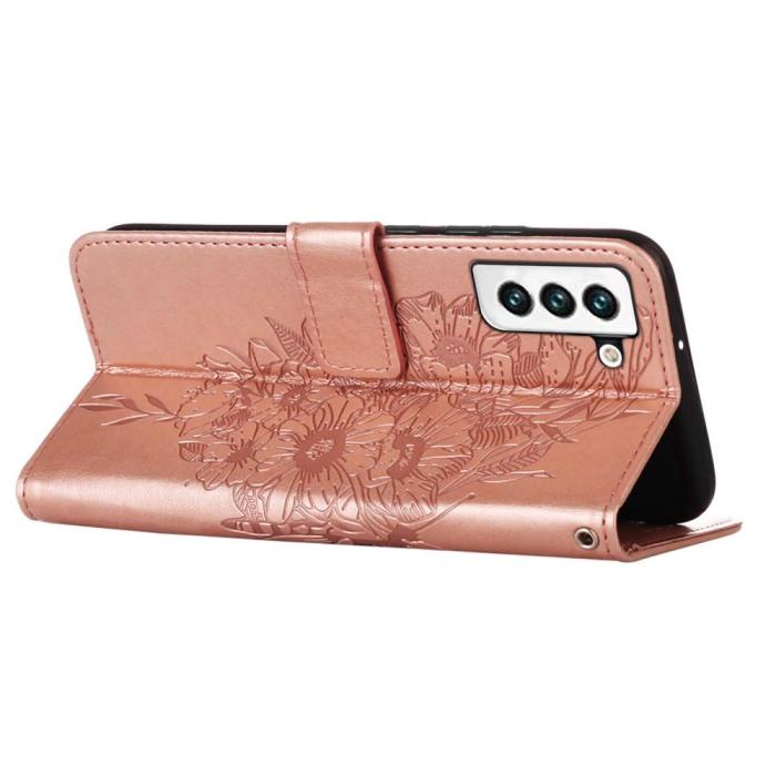 Bild 4, Samsung Galaxy S23 Fodral Fjäril Tryck Roséguld
