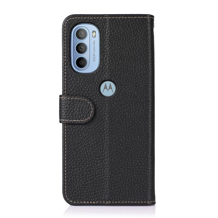 Bild 3, KHAZNEH Motorola Moto G31 / G41 Fodral Litchi Äkta Läder Svart
