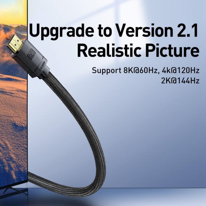 Bild 3, Baseus 2m 8K 60Hz HD HDMI - HDMI 2.1 Nylon Kabel Svart