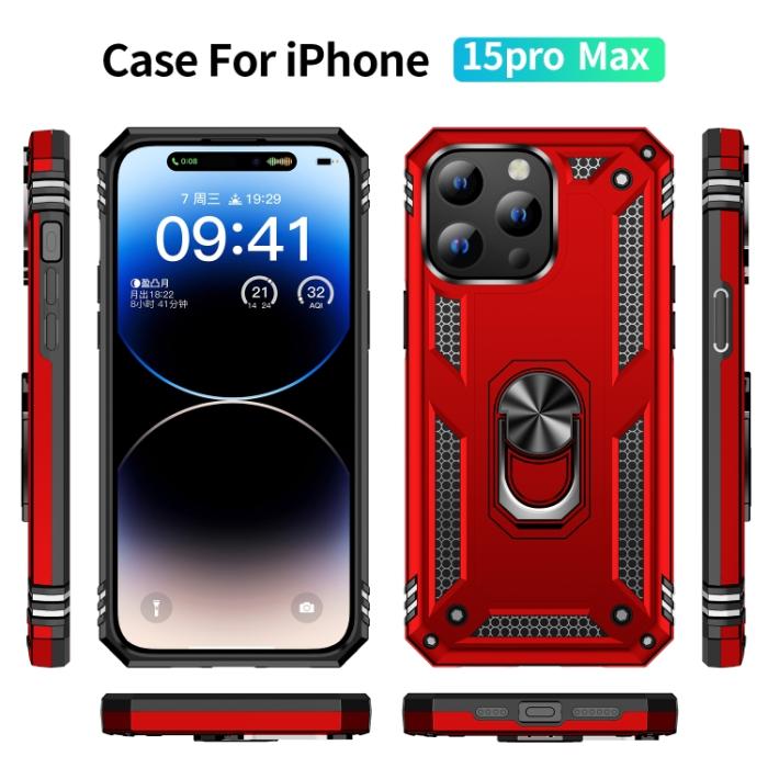 Bild 2, iPhone 15 Pro Max Skal Shockproof Armor Ring Röd