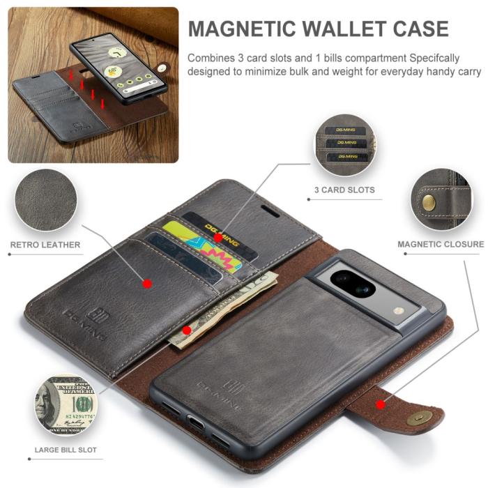 Bild 6, DG.MING Google Pixel 7A 2in1 Magnet Fodral / Skal Grå