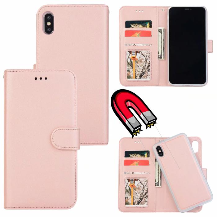 Bild 1, iPhone Xs Max - Plånboksfodral / Magnet Skal 2in1 - Roséguld