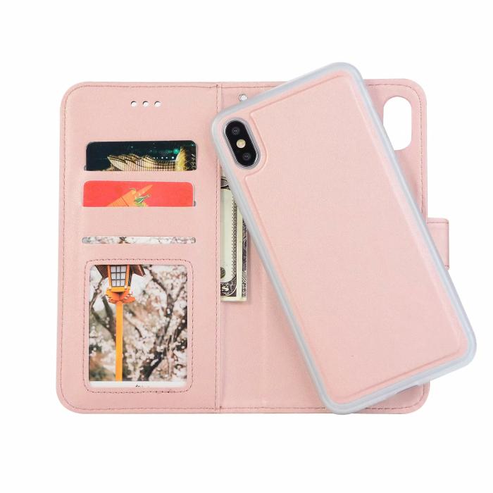 Bild 2, iPhone Xs Max - Plånboksfodral / Magnet Skal 2in1 - Roséguld