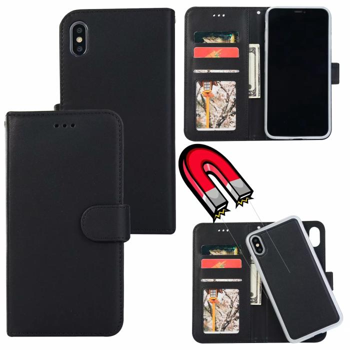 Bild 1, iPhone XR - Plånboksfodral / Magnet Skal 2in1 - Svart