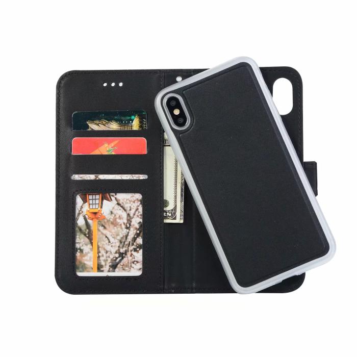 Bild 2, iPhone XR - Plånboksfodral / Magnet Skal 2in1 - Svart