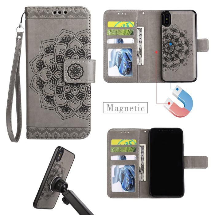Bild 1, iPhone X/Xs - Plånboksfodral / Magnet Skal 2 in 1 - Grå