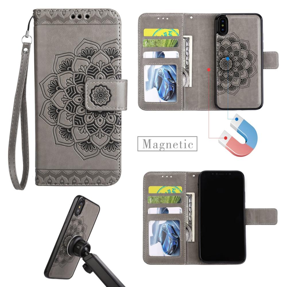 iPhone X/Xs - Plånboksfodral / Magnet Skal 2 in 1 - Grå