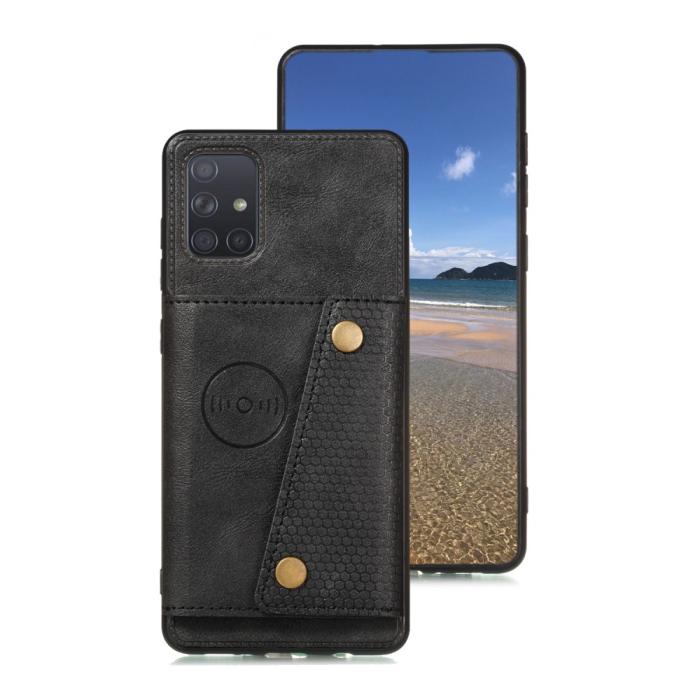 Bild 2, Samsung Galaxy A72 - Läder Skal Med Kortfack Och Magnet - Svart