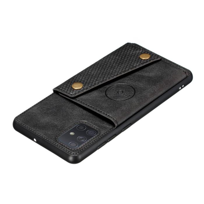 Bild 3, Samsung Galaxy A72 - Läder Skal Med Kortfack Och Magnet - Svart
