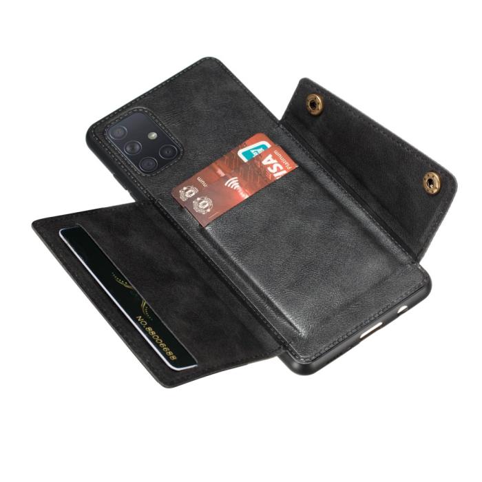 Bild 5, Samsung Galaxy A72 - Läder Skal Med Kortfack Och Magnet - Svart