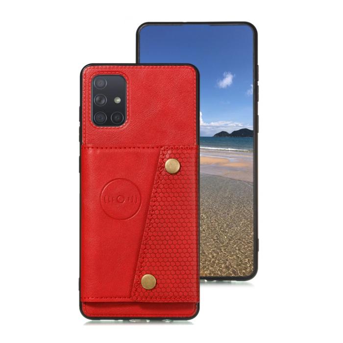 Bild 2, Samsung Galaxy A72 - Läder Skal Med Kortfack Och Magnet - Röd