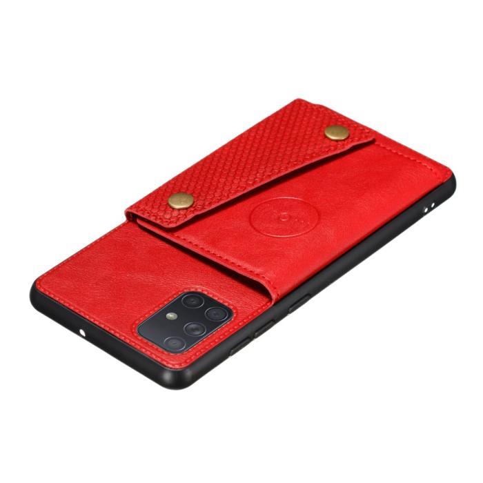 Bild 3, Samsung Galaxy A72 - Läder Skal Med Kortfack Och Magnet - Röd