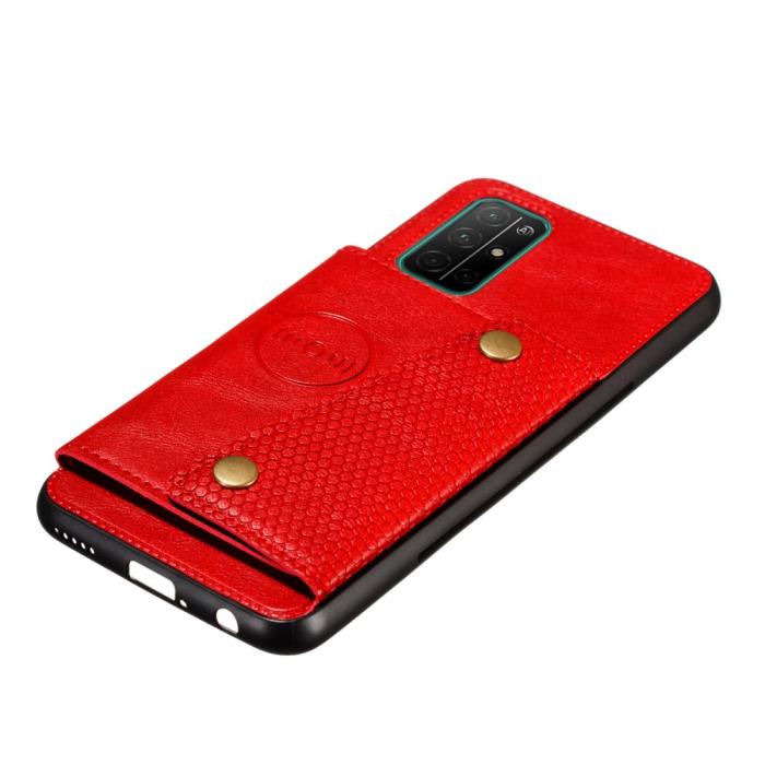 Bild 4, Samsung Galaxy A72 - Läder Skal Med Kortfack Och Magnet - Röd