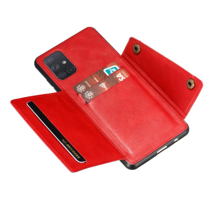 Bild 5, Samsung Galaxy A72 - Läder Skal Med Kortfack Och Magnet - Röd