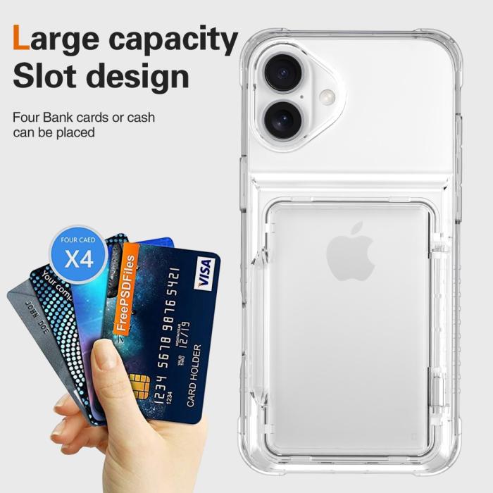Bild 4, iPhone 16 Skal Kickstand Med Korthållare Transparent