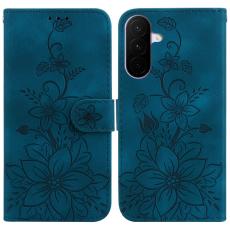 Samsung Galaxy A27 5G Fodral L&auml;der Blommor M&ouml;rk Bl&aring;