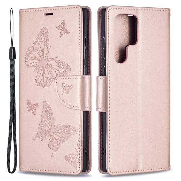 Bild 1, Samsung Galaxy S22 Ultra Fodral Butterfly Roséguld