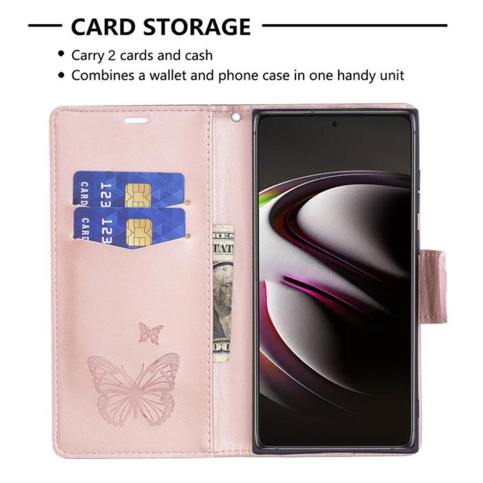 Bild 3, Samsung Galaxy S22 Ultra Fodral Butterfly Roséguld