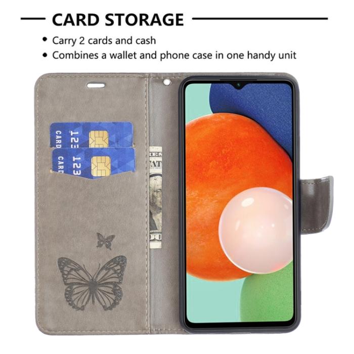 Bild 4, Samsung Galaxy A13 4G Fodral Butterfly Tryck Grå