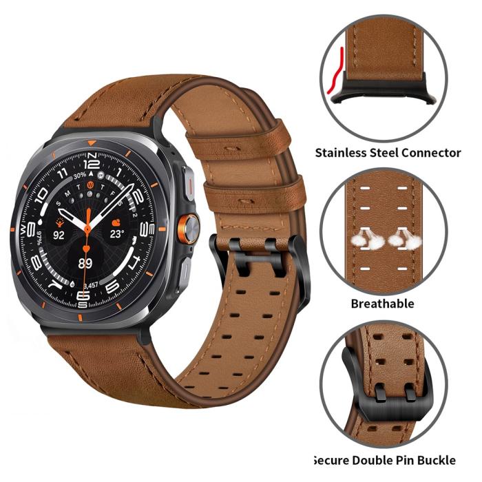 Bild 4, Samsung Galaxy Watch 8 46/44/40 mm Armband Äkta Läder Brun