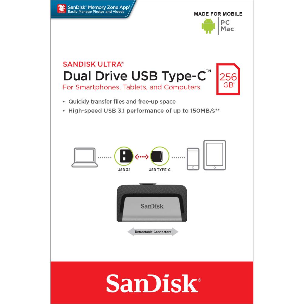 SanDisk USB-minne 3.1 Ultra Dual 256 GB Typ C