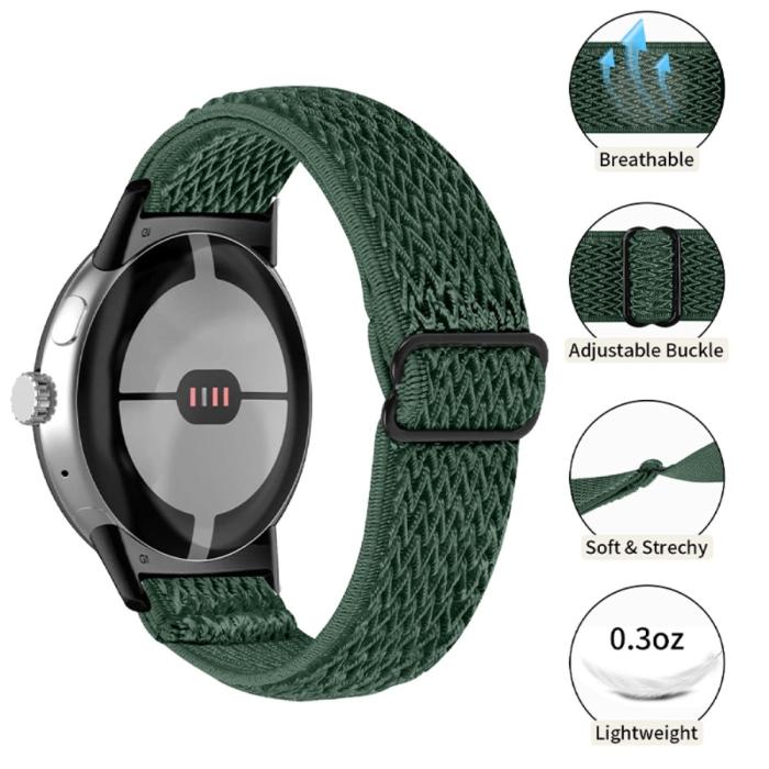 Bild 2, Google Pixel Watch / Watch 2 Justerbart Nylon Armband Grön