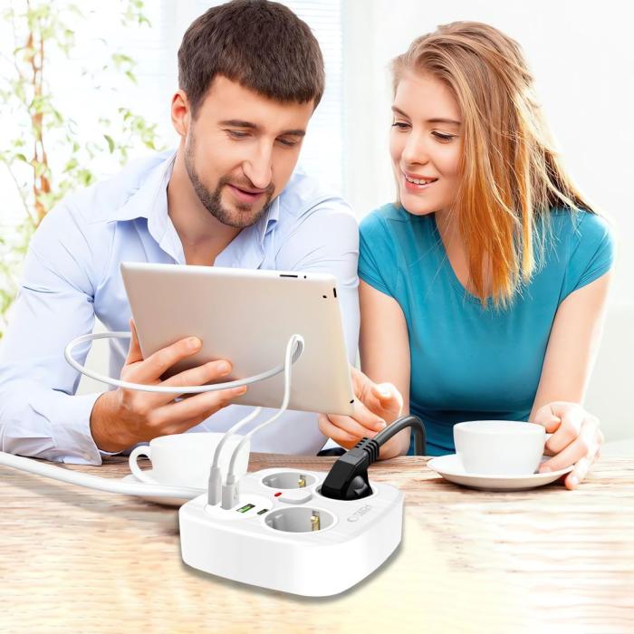 Bild 6, Tech-Protect 2m Förgreningsdosa Med USB-C/USB-A Vit