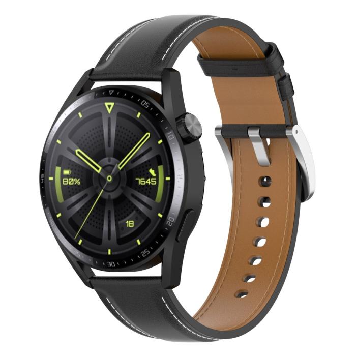 Bild 2, Äkta Läder Armband Smartwatch (22 mm) Svart