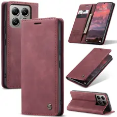 CASEME Xiaomi 14T Pro Fodral Flip L&auml;der Vinr&ouml;d