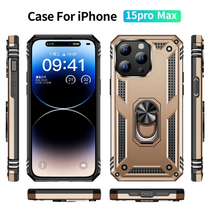 Bild 2, iPhone 15 Pro Max Skal Shockproof Armor Ring Guld