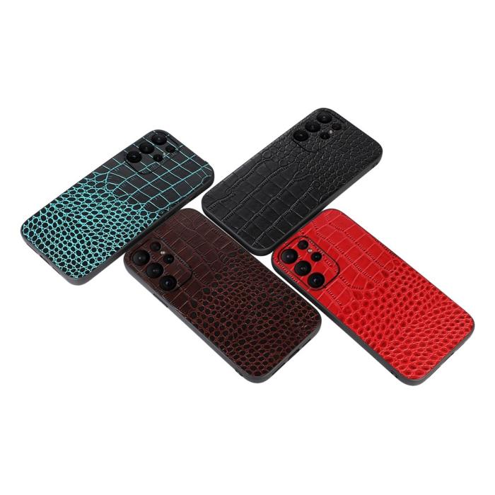 Bild 3, Samsung Galaxy S23 Ultra Skal Äkta Läder Krokodil Textur Brun