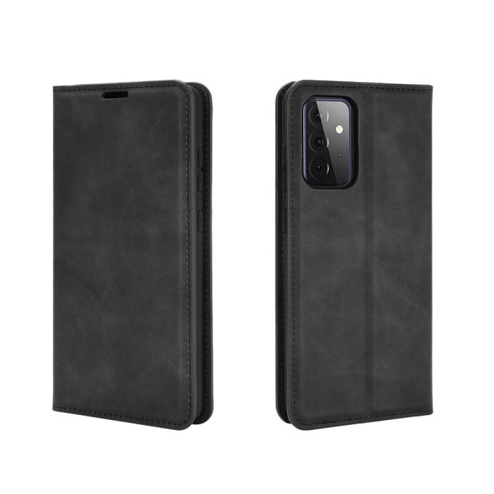 Bild 2, Samsung Galaxy A72 - Silkeslent Läder Fodral - Svart