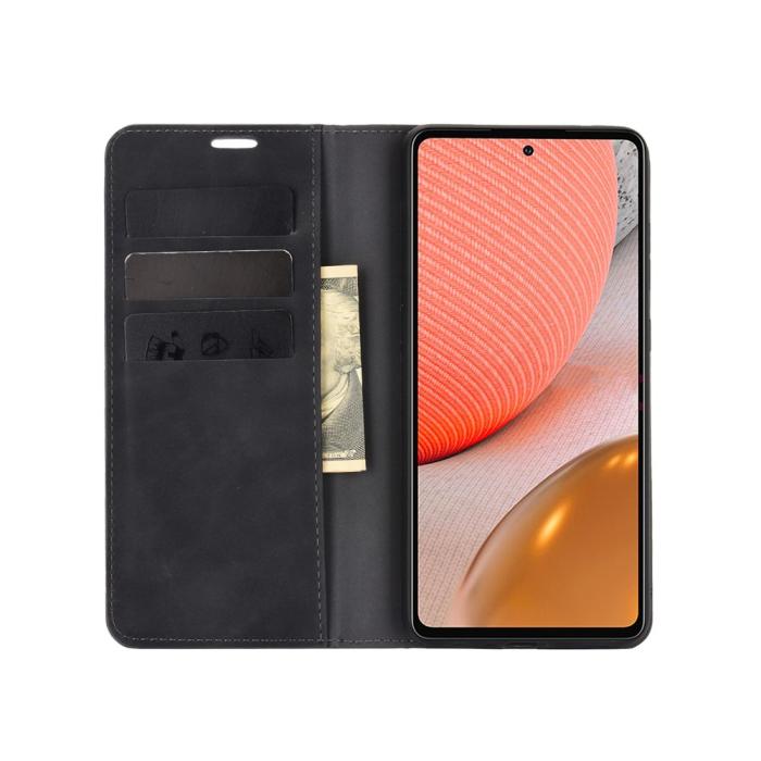 Bild 4, Samsung Galaxy A72 - Silkeslent Läder Fodral - Svart