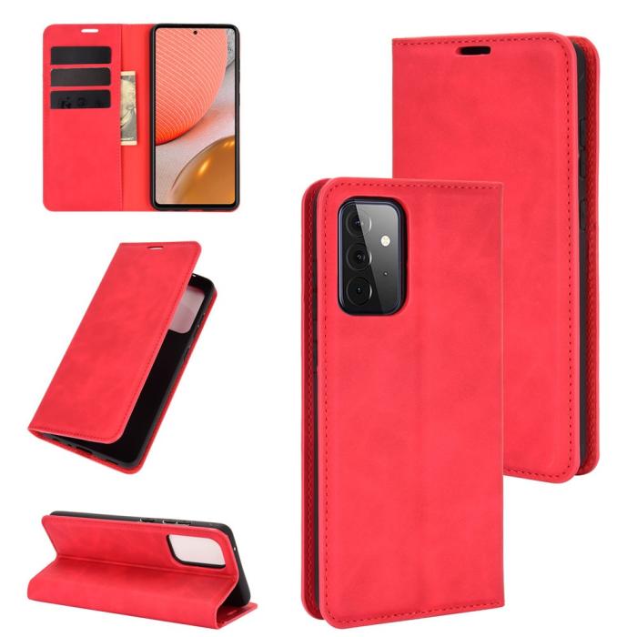 Bild 1, Samsung Galaxy A72 - Silkeslent Läder Fodral - Röd