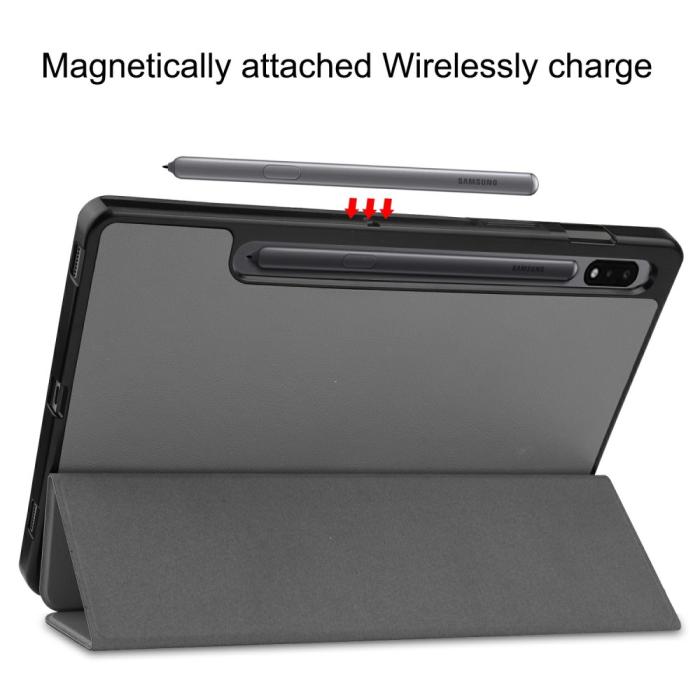 Bild 6, Samsung Galaxy Tab S7 / Tab S8 Fodral Tri-Fold Pennhållare Grå