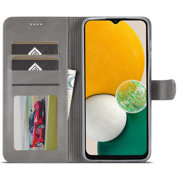 Bild 2, LC.IMEEKE Galaxy A15 4G/5G Fodral Läder Grå